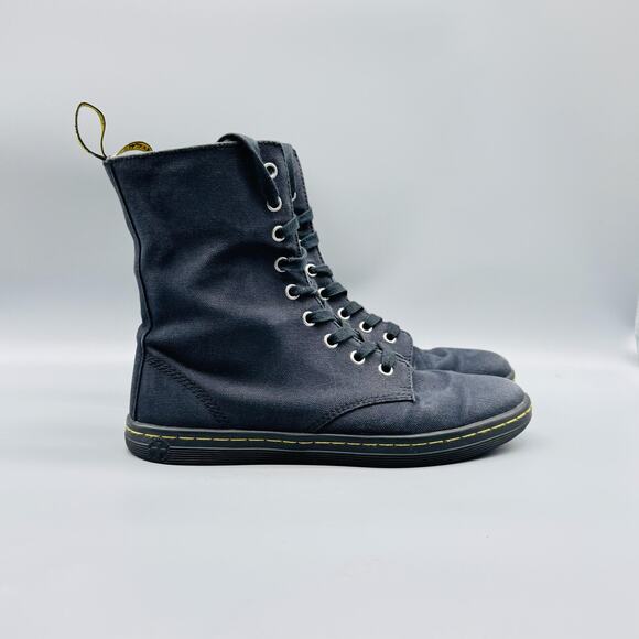 Dr Martens Boots Womens 8 Black Canvas Stratford Lace Up High Top Casual Comfort - Picture 1 of 11